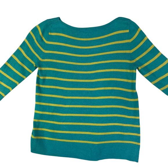 Boden Sweater Womens 6 Green Yellow Striped Boat Neck Cashmere Angora - Picture 2 of 12